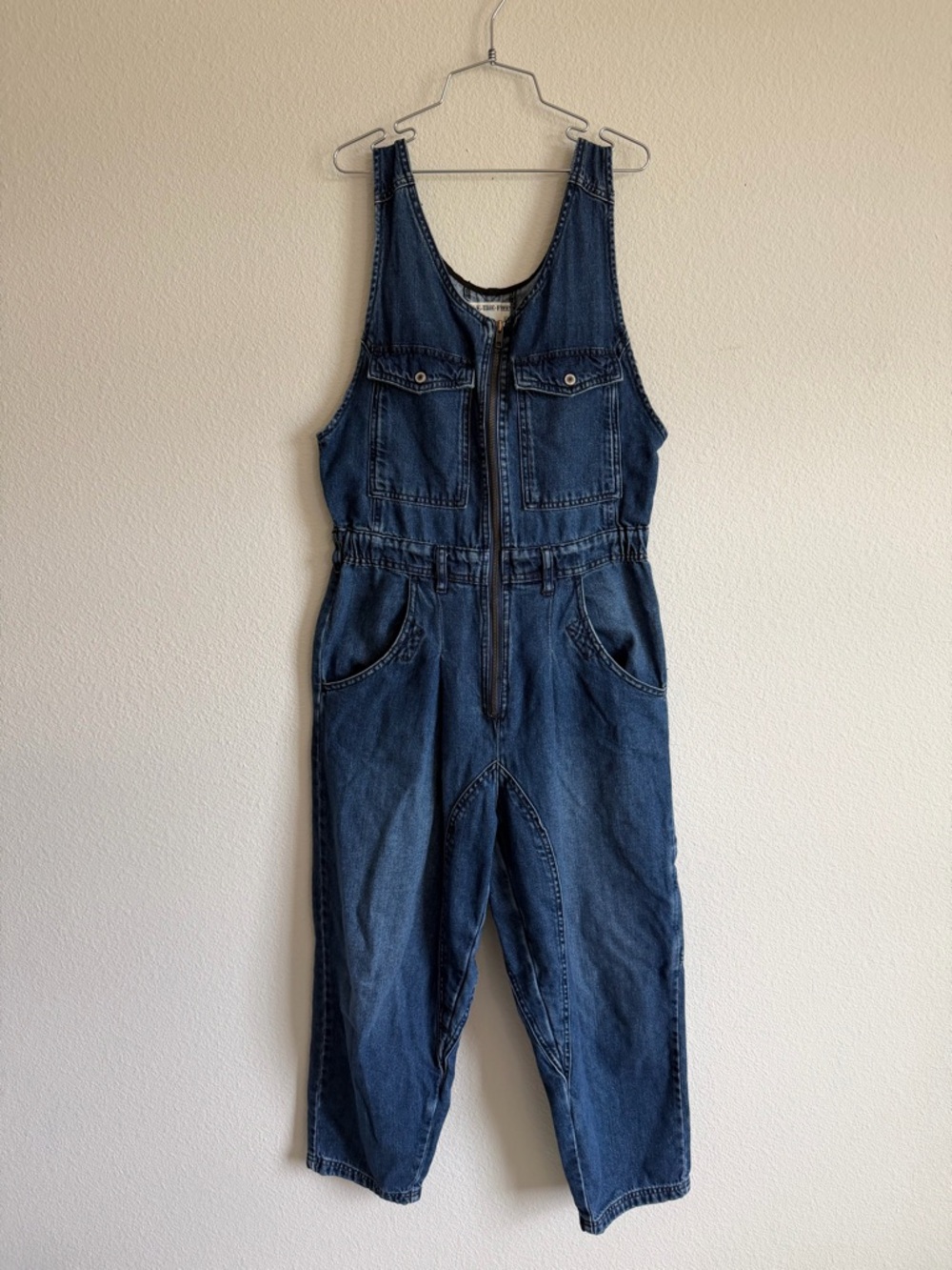 We The Free Dark Denim Zip-Front Jumpsuit Overalls Size XS
